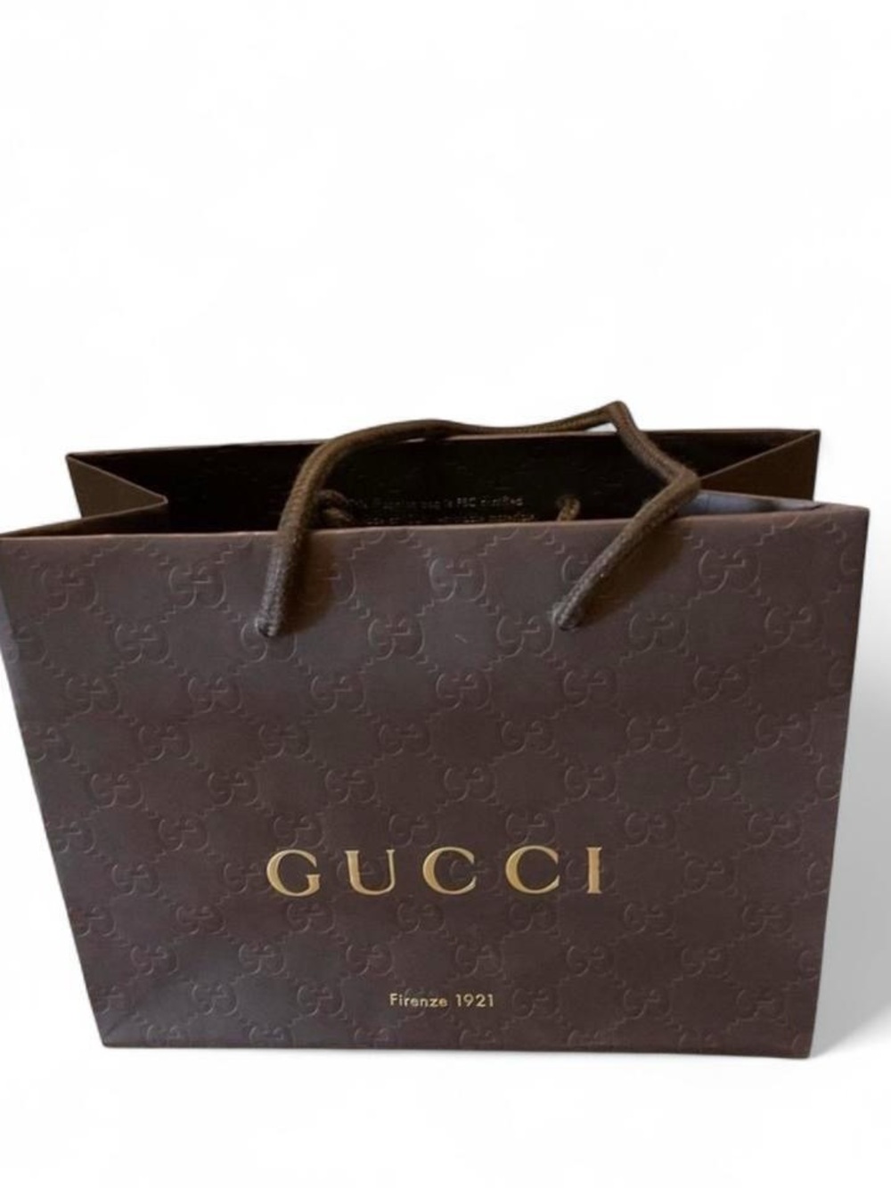 Gucci Brown Embossed GG Paper Shopping Bag with Gold Logo